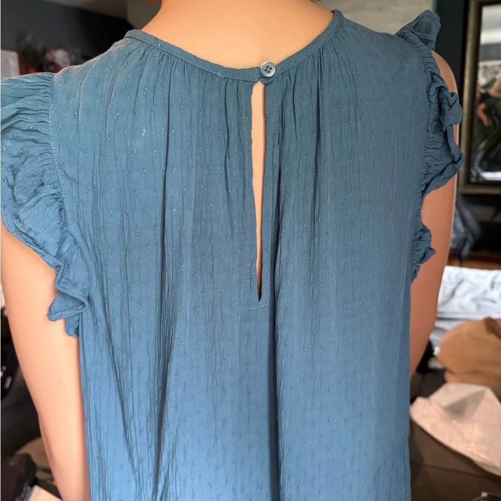 LOFT Blue‎ and Gray Sleeveless Tiered Midi Dress - Picture 3 of 4